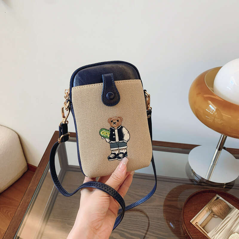 Butt Squatting Beibao Bear Canvas With PU Mini Shopping Casual Versatile Phone Bag For Women 2024 New Trend
