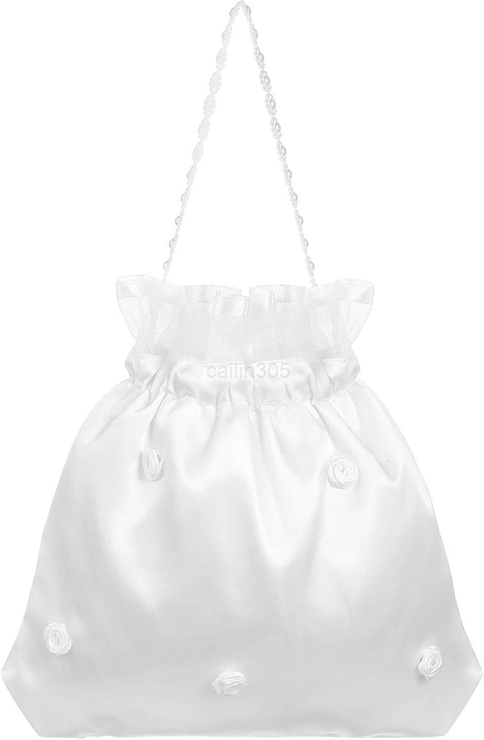 Bridal Flower Bag Elegant White Satin Handbag with Unique Floral Design for Weddings and Bridal Showers Compact Size 866X827X020 Inch Z25909