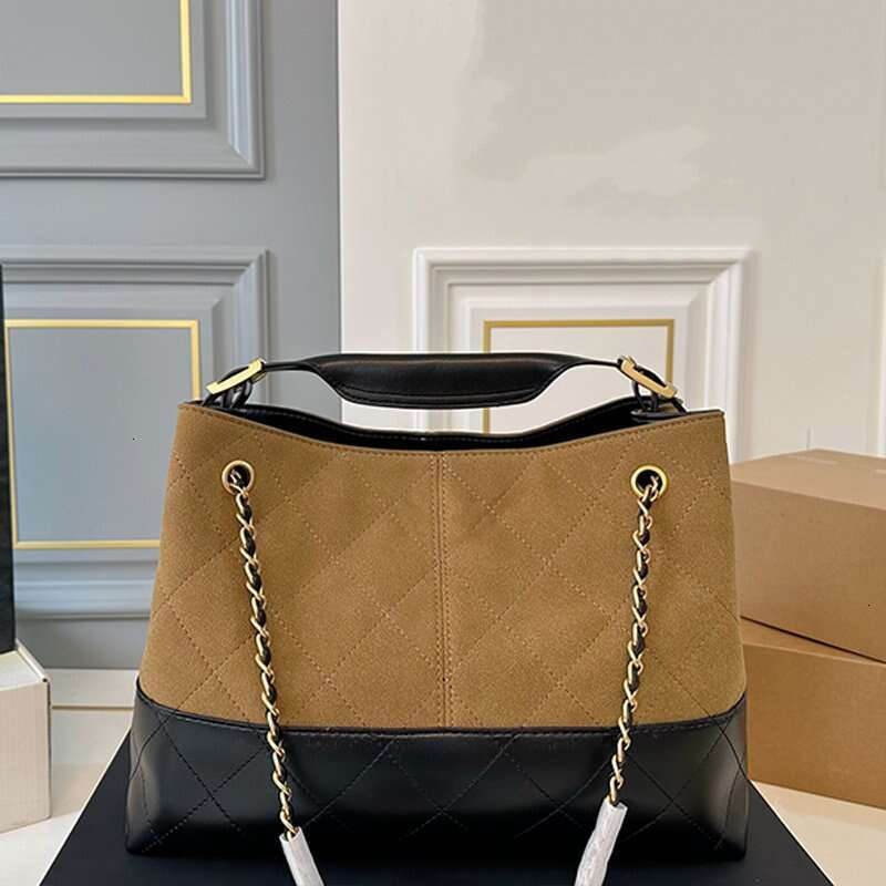 Suede Brown Beige Shoulder Bags Designer 25A Handbag Chain Totes Medium Splicing Color Soft Leather Shopping Bag Ladies Handbags