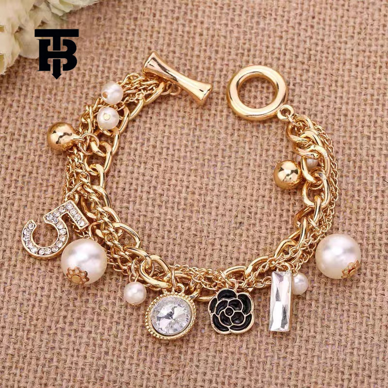 TB BHULAMTE Free Shipping New Designer Accessories Multi Layer Bracelet Alloy Small Flower Inlaid Diamond Pendant Metal Chain Bracelet