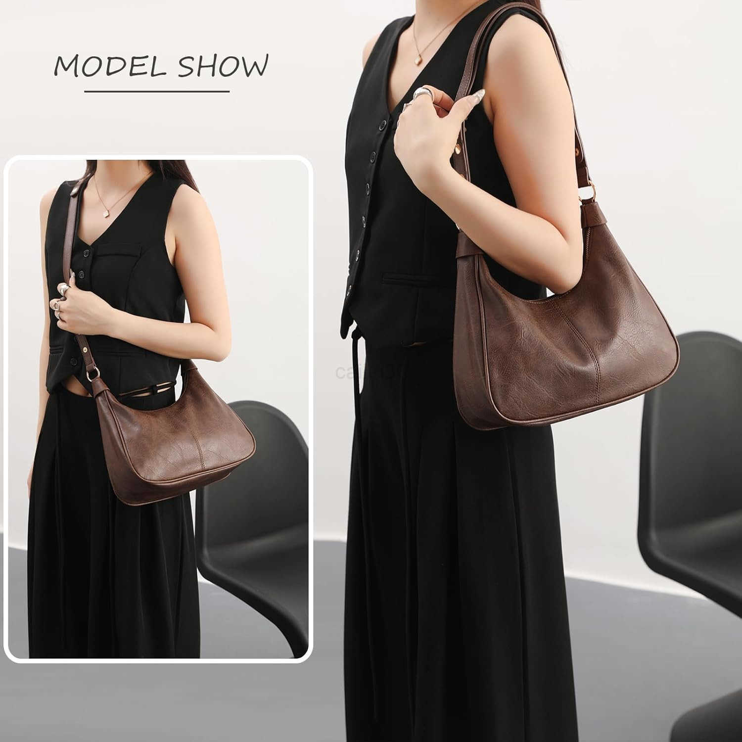 ZHOU Shoulder Bag for Women Ultra Soft Foldable Vegan Leather Crossbody Bags Tote Hobo HandBag Underarm Purses Z25909