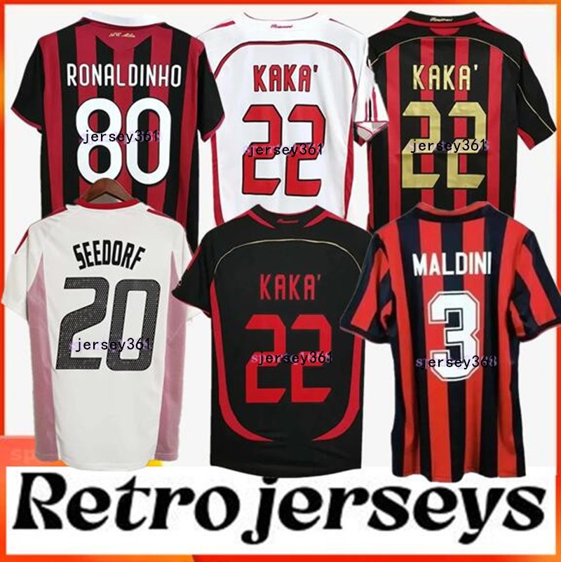 Retro short sleeves soccer jerseys 95 96 02 03 04 05 06 07 09 10 13 14 KAKA RONALDINHO WEAH Maldini football shirts 2006 2007 2008 2009 2010 PIRLO BAGGIO jerseys