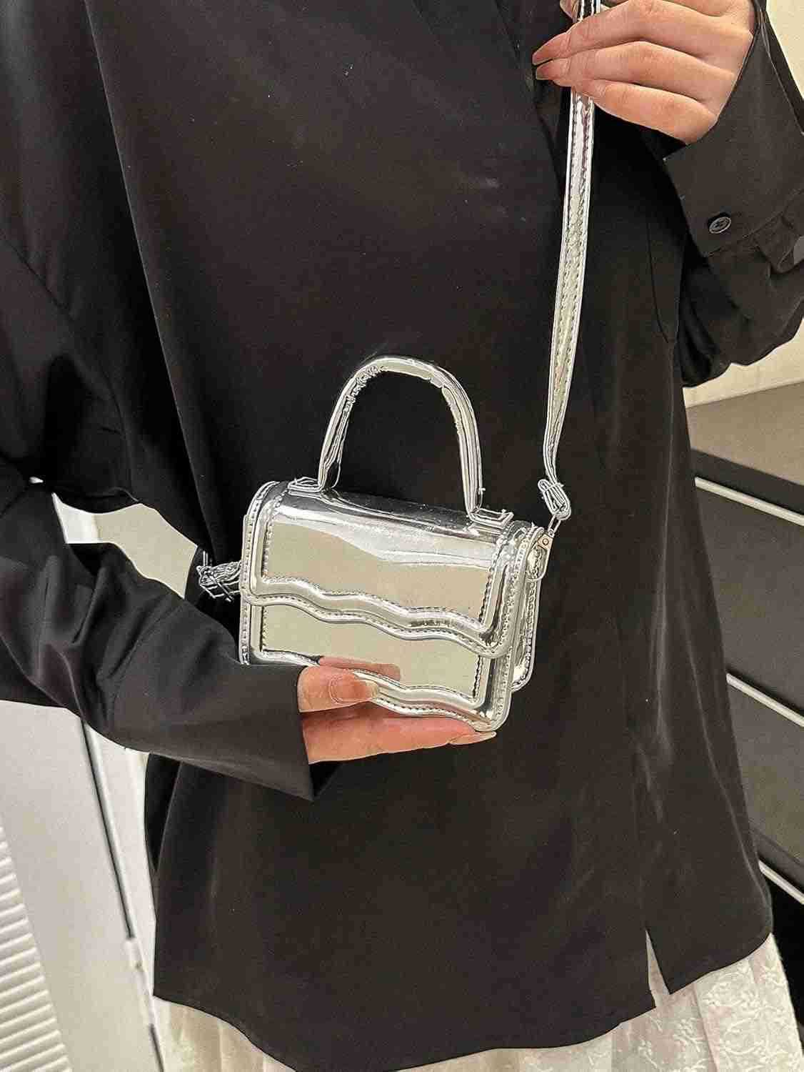 Womens Metallic PU Leather Single Strap Shoulder Bags Funky Waterproof Top Handle Mini Square Bag Crossbody Handbags Z250909