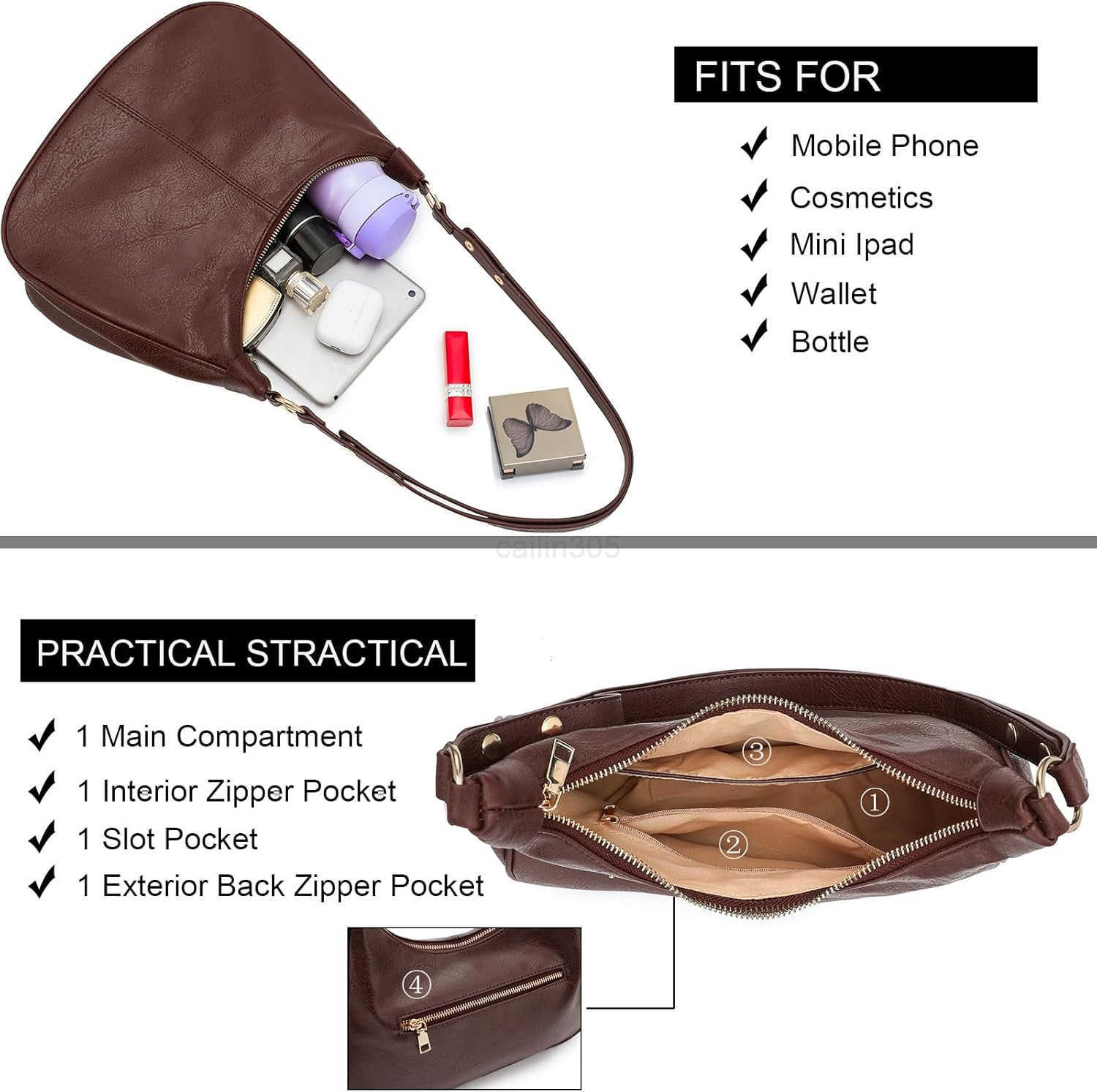 ZHOU Shoulder Bag for Women Ultra Soft Foldable Vegan Leather Crossbody Bags Tote Hobo HandBag Underarm Purses Z25909