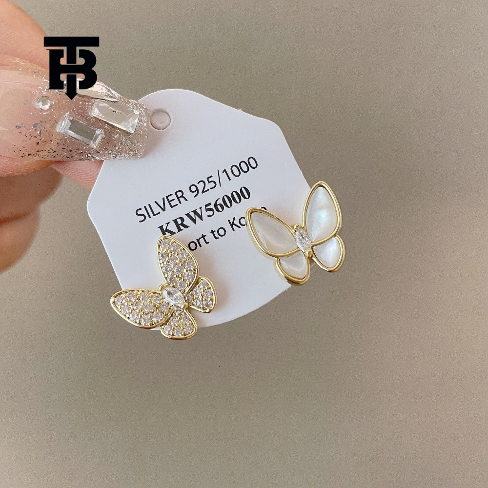 TB BHULAMTE Free Shipping New Designer Accessories Asymmetric Shell Butterfly Earrings Micro-inlaid Zircon Earrings Style Elegant Simple Versatile Ear