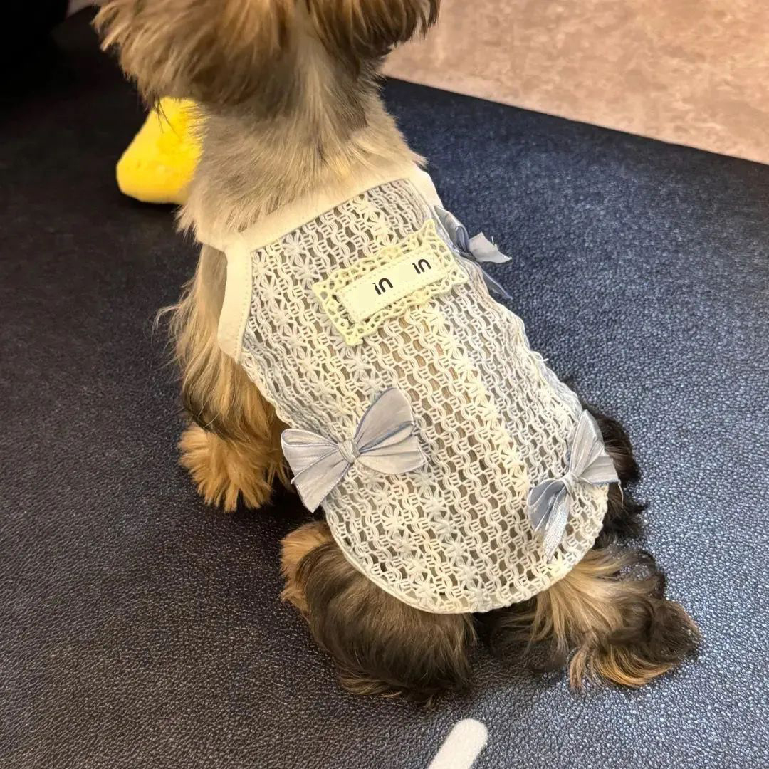 Dog Shirt Vest Hollow Out Lace Lightweight Dog T-Shirts with Small Bow Soft Cool Sleeveless Vests Breathable Clothes for Puppy Kitty Cats Small Medium