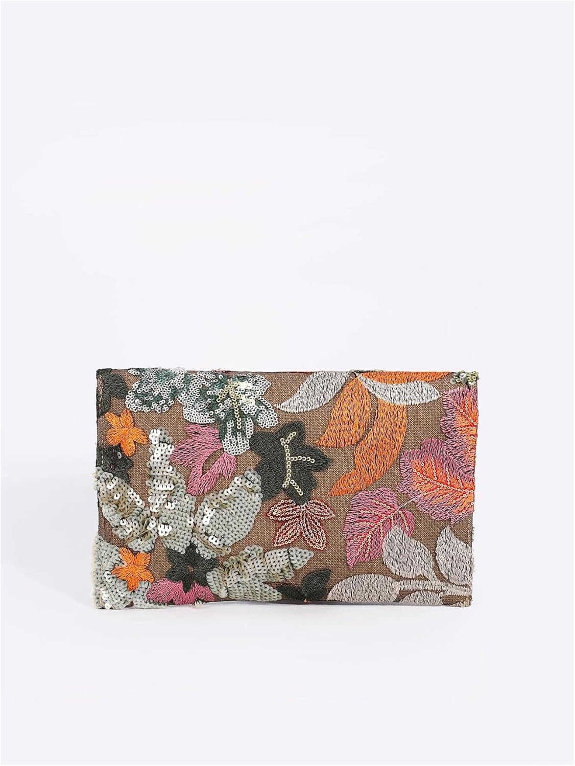 Womens Floral Embroidery Sequin Evening Beaded Clutch Bags Party Purses Z25909