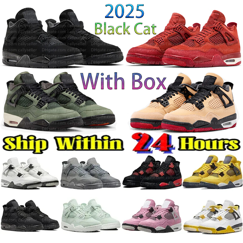 with box 4 Black Cat 2025 Basketball Shoes 4s Cave Stone Worn Blue White Cement Rare Sneakers size 36-47