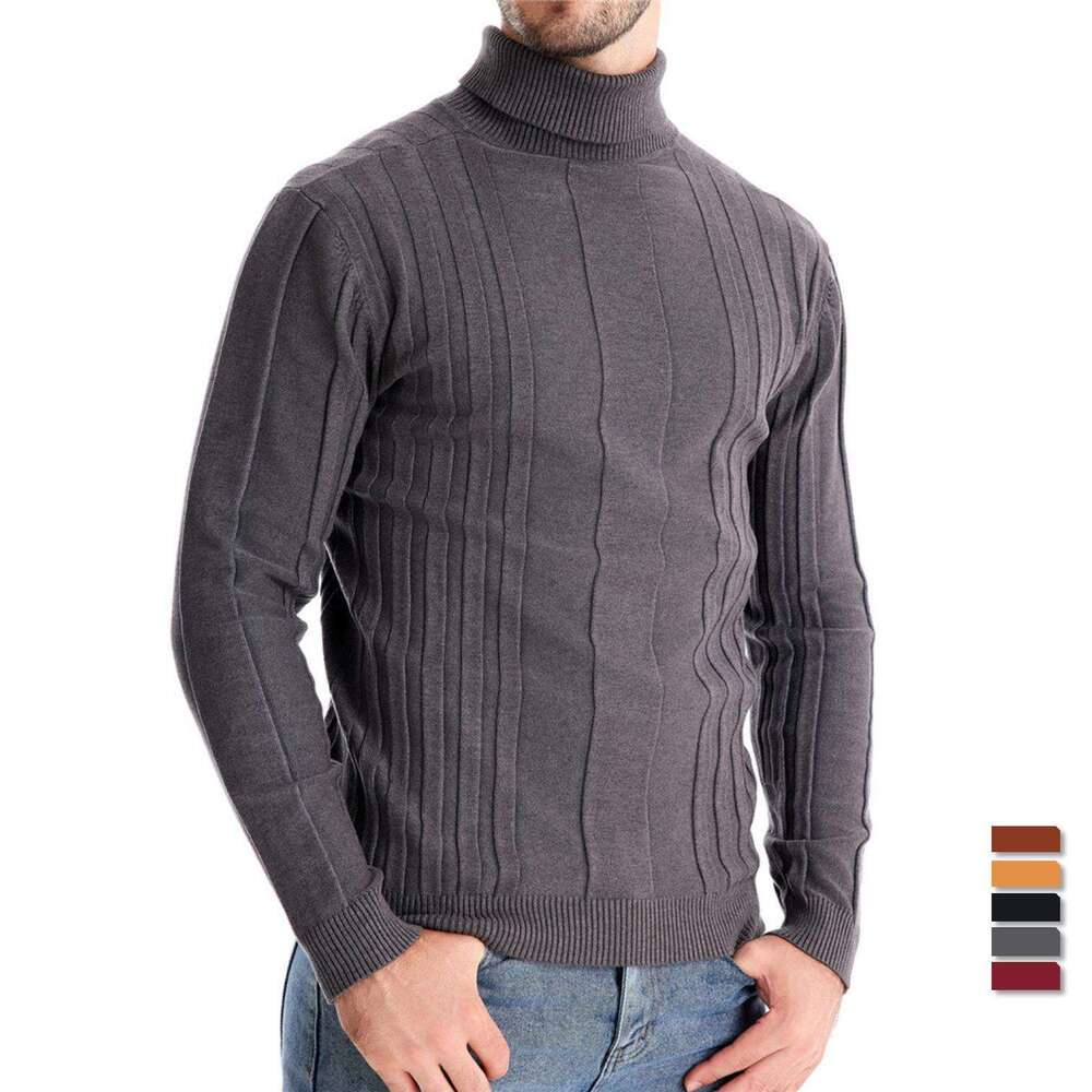 Autumn and Winter New High Collar Casual Knitted Warm Base Sweater Men's Solid Color Versatile Trendy Hoodie