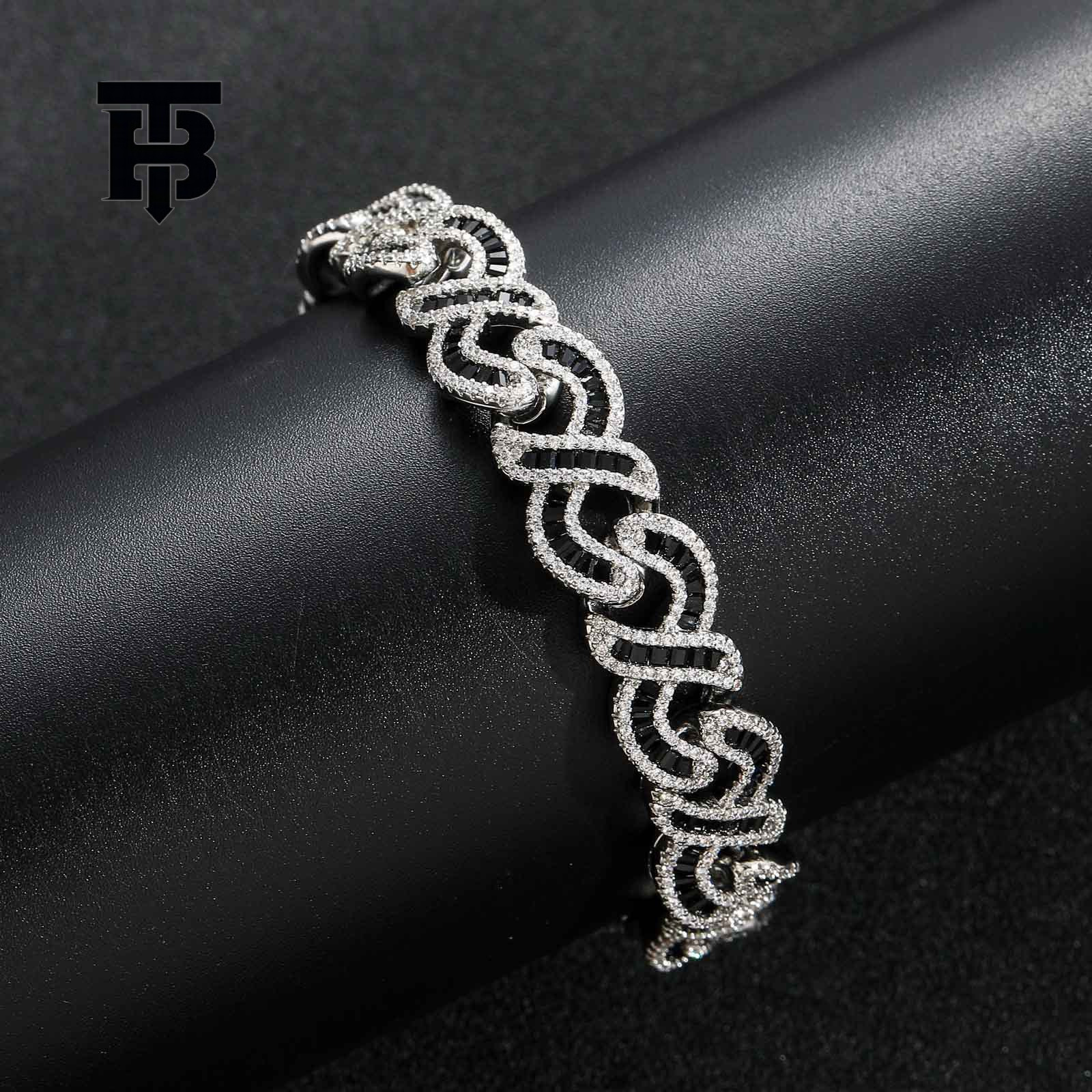 TB BHULAMTE Free Shipping New Designer Accessories Hiphop Character Infinity Cuban Bracelet Black Cubic Zirconia Necklace Rap Mens Trendy Jewelry