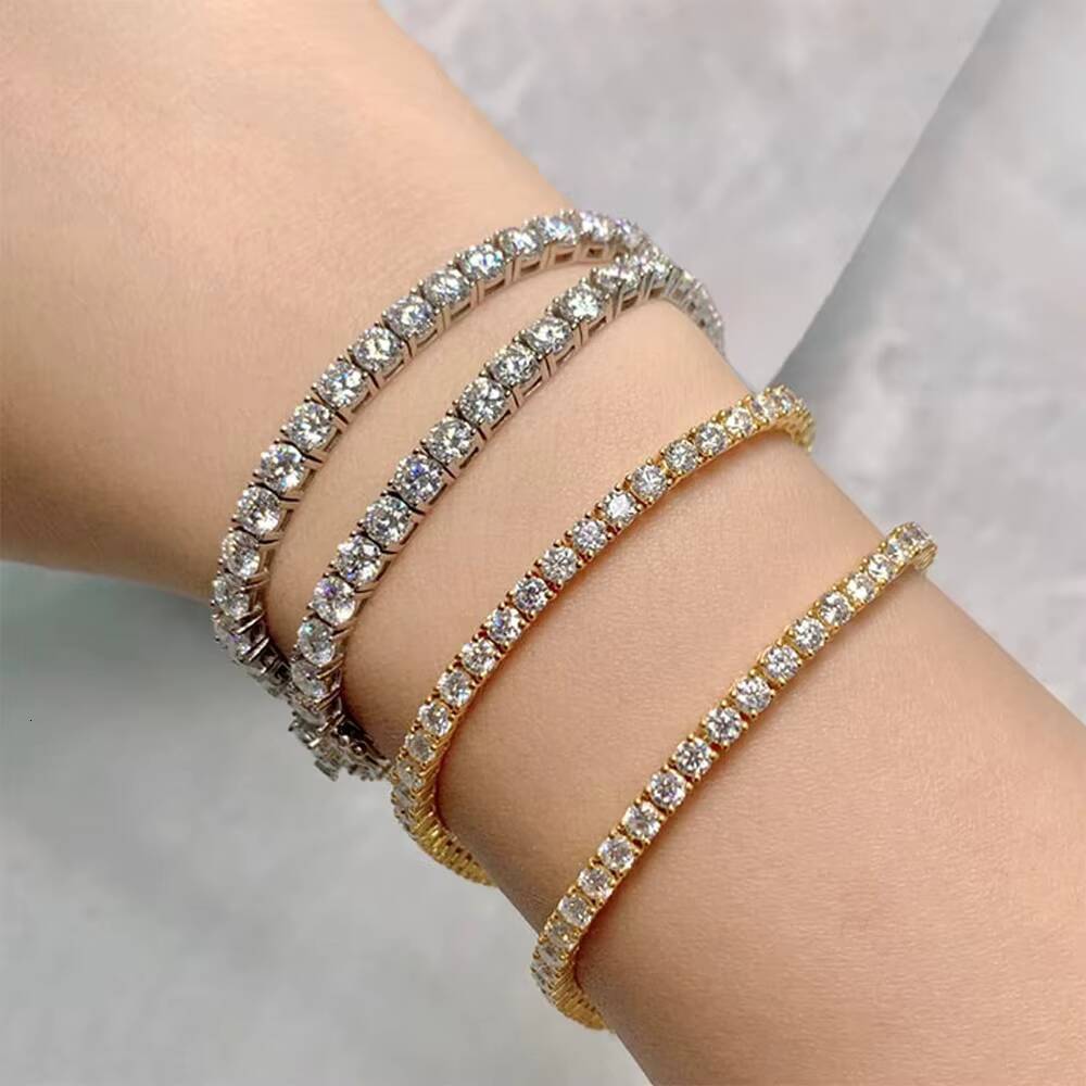 925 Silver Moissanite Tennis Bracelet D VVS Iced Out Moissanite Diamond Bracelet Gold Plated 3 65mm Moissanite Tennis Chain