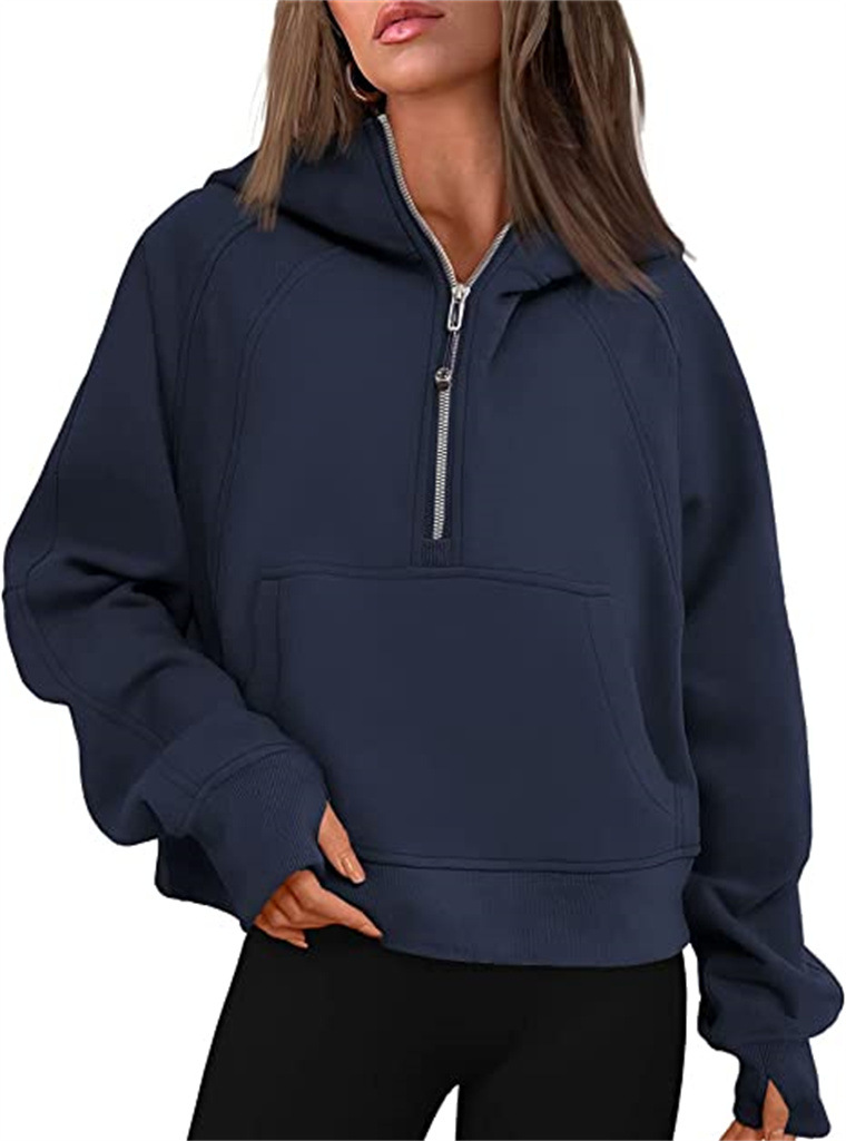 Women's Scuba Half Zip Hoodie Sweatshirt Loose Fit Cropped Pullover with Fleece Lining for Yoga Workout & Casual Wear