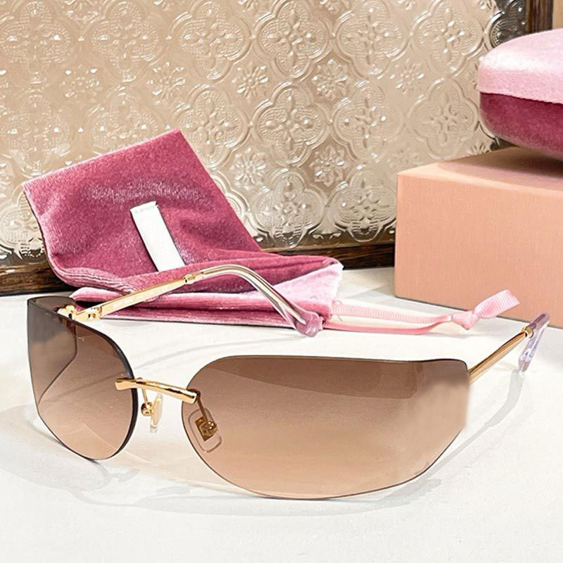 Italia Women Designer Rimless Metal Sunglasses SMUA51 Light Purple Curved Lens Light Gold Metal Logo 100% UV Protection Luxury Fashion Womens Casual Sunglasses