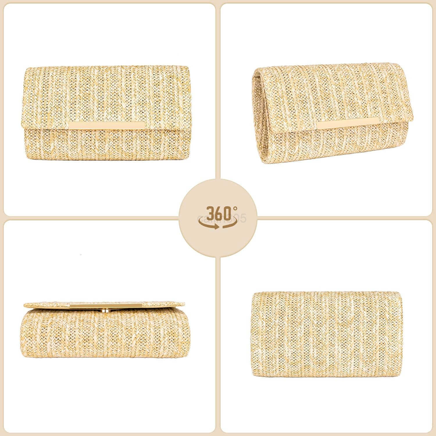 Straw Clutch Purse for Women Summer Woven Beach Evening Bags wChain Boho Envelope Party Bags Fashion Crossbody Shoulder Handbags for Wedding Prom Cock