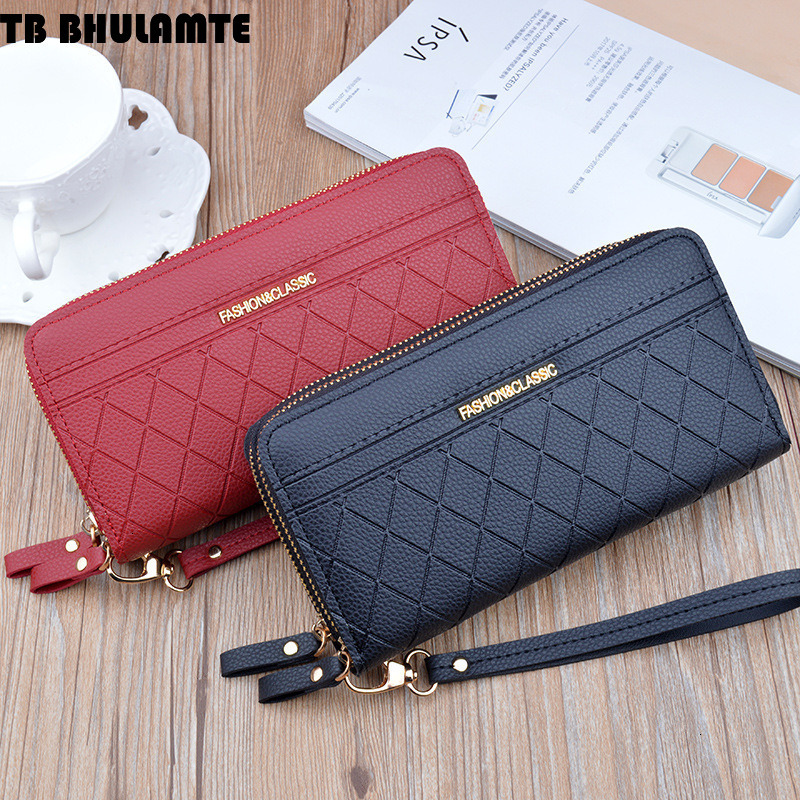 TB BHULAMTE Designer Luxury Bag Wallet New Women's Wallet Long Double Zipper Clutch Fashion Plaid Large Capacity Double Layer Wallet Coin Phone B