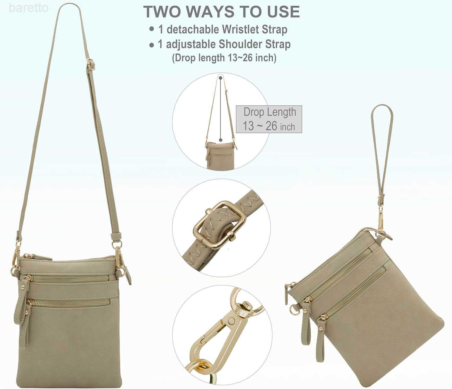 Small Crossbody Bag for Women Multi Zip Pockets with Detachable Wristlet Lightweight Travel Purse Cell Phone Pouch Z250909