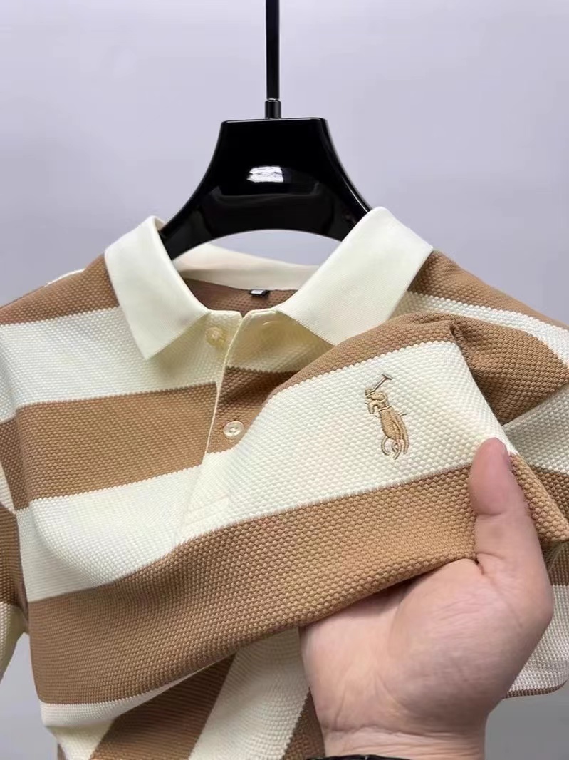 High-end short-sleeved T-shirt mens lapel polo shirt summer mercerized cotton T-shirt middle-aged handsome