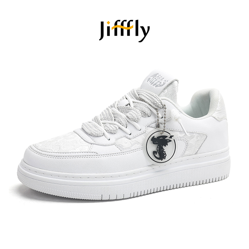 Modern Design Jifffly Co-ed White Low-top Athletic Footwear with National Chic AestheticJFY-868