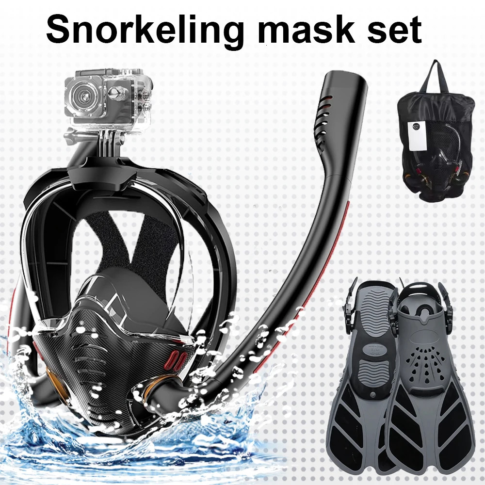 Mask Fins Snorkeling Gear for Adults Full Face Snorkel Adjustable Swim Set Panoramic View 250908