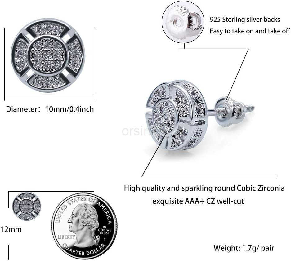 Screw Back Earrings 14K Golden Plated 5A Cubic Zirconia Cluster Round Screw On Stud Earrings For Men Women Aretes De HombreW250909