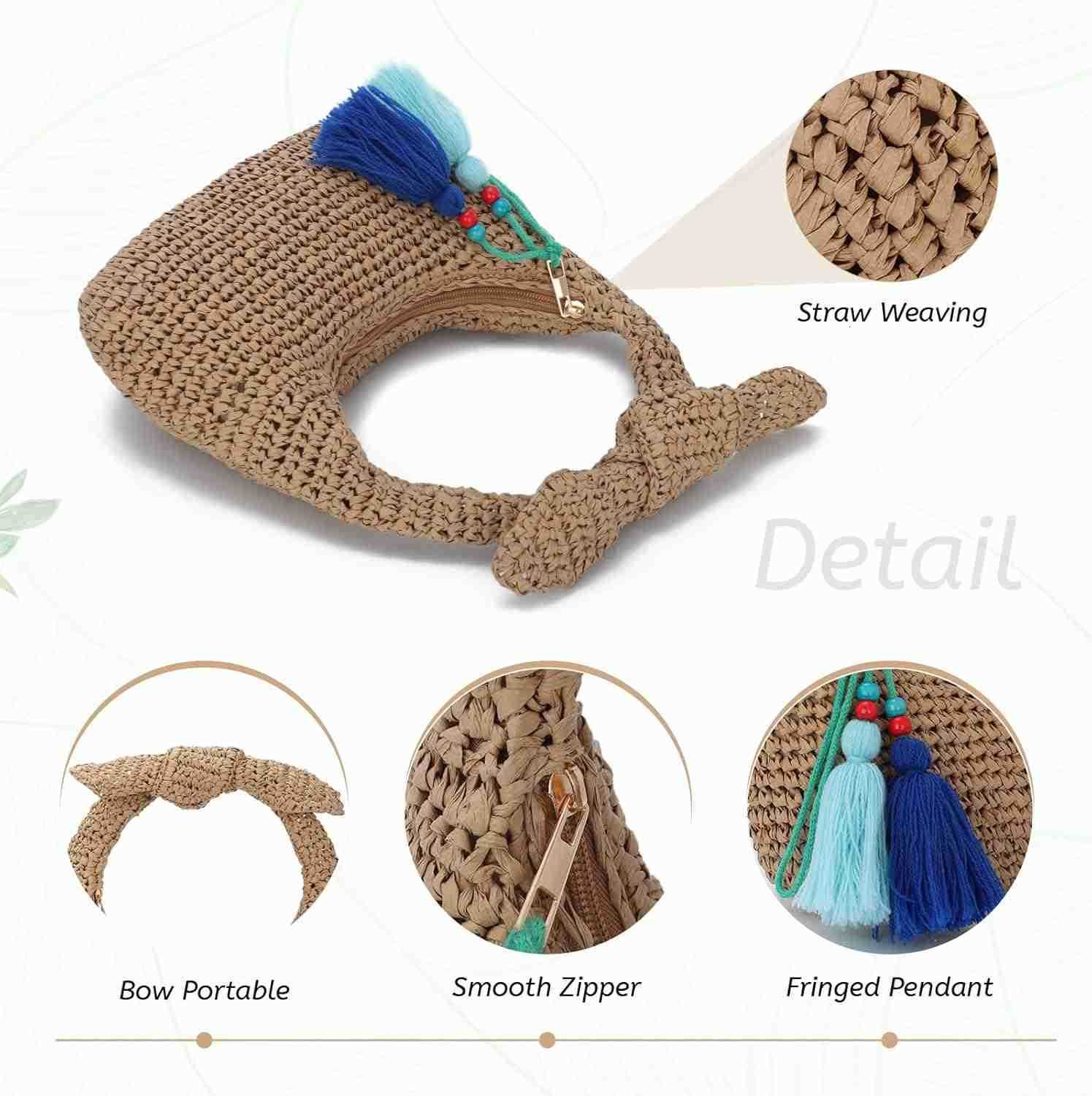 CluTCh Purses for Women Knotted Summer Beach Bag Woven Evening Tote Bags VaCATion Handbag Z25909