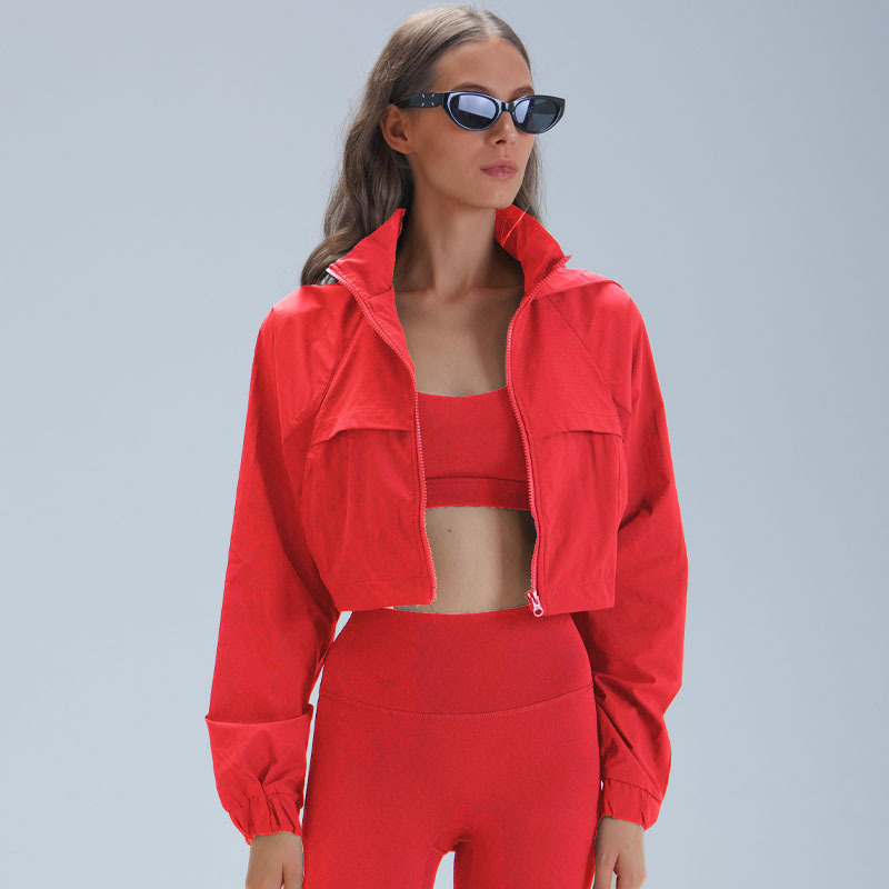 Zipper Short Style Outdoor Running Sports Slimming Fiess Jacket With Hat Quick Drying Sports Top Yoga Clothes
