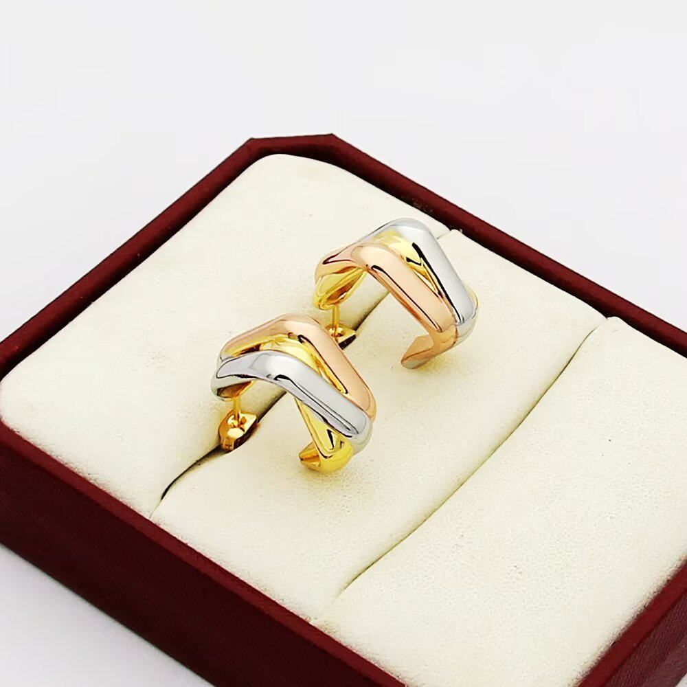 Fashion Women Men Girls Silver Gold Rose Stainless Steel Copper Three Ring Tricolor Heart One World Hoop Earrings Jewelry Gift