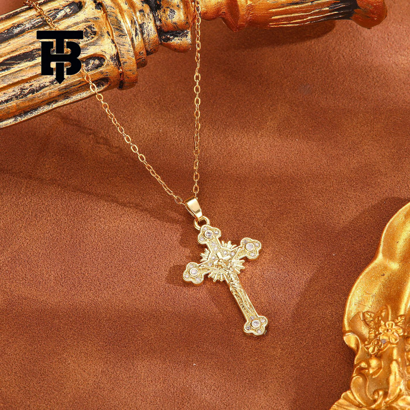 TB BHULAMTE Free Shipping New Designer Accessory Inlaid With Diamond Cross Necklace Brass Gold-plated Women's Necklace Design Sense Layered Colla
