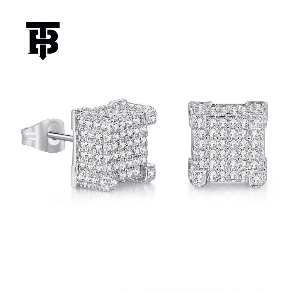 TB BHULAMTE Free Shipping New Designer Accessories Popular Square Thread Mens Earrings With Zircon Full Diamond Earrings Street Style Hip Hop Fashion 