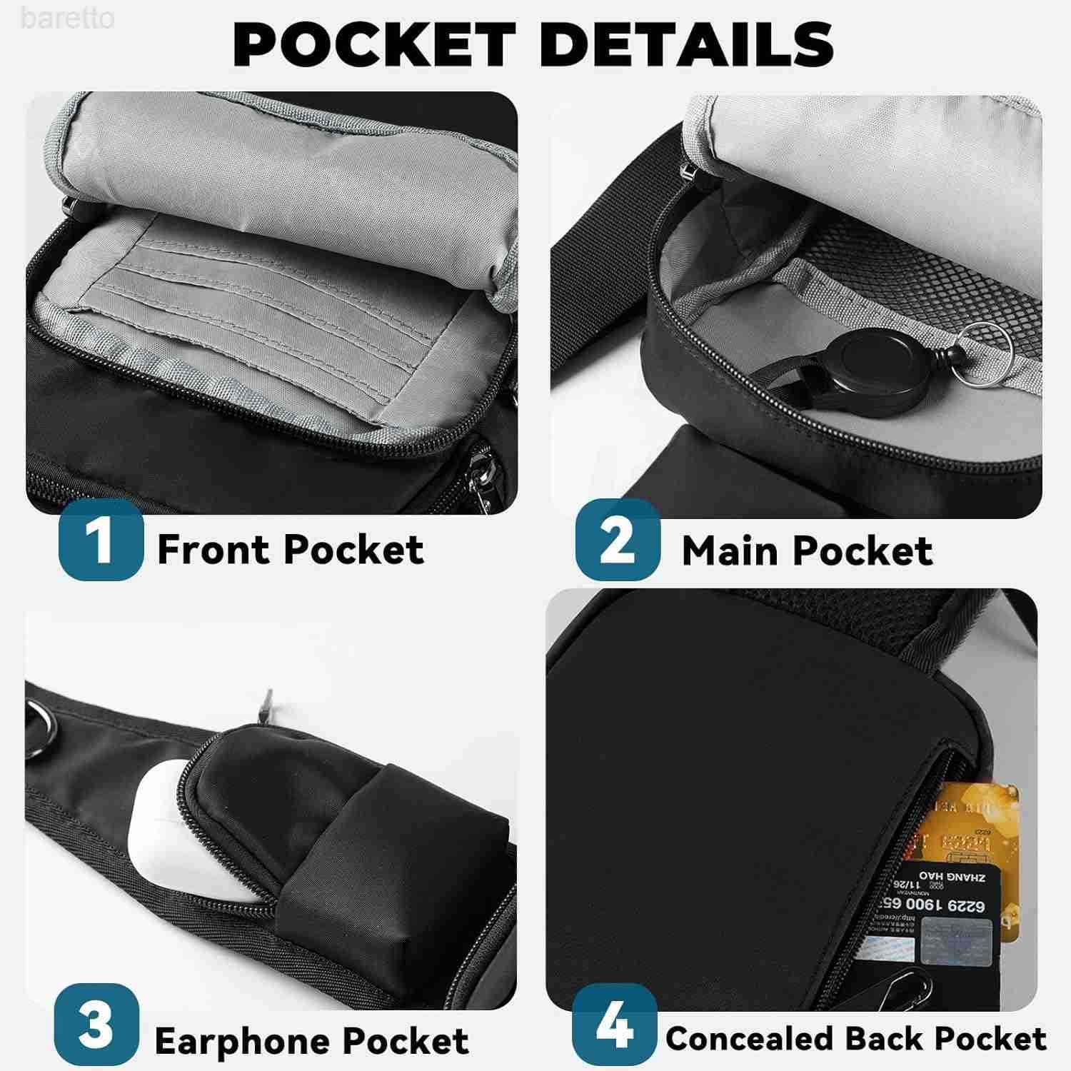 Bag Crossbody Bag with Zipper Lock RFID Water Resistant for Women and Men Small Chest Bag for Travel Casual Z250909
