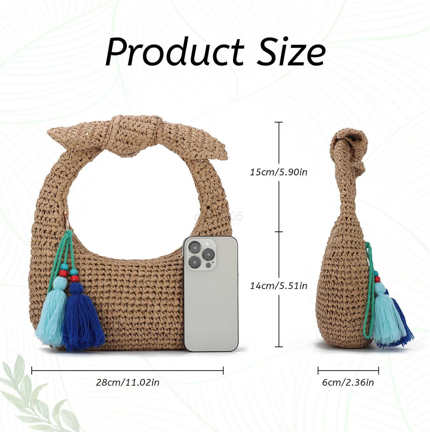 CluTCh Purses for Women Knotted Summer Beach Bag Woven Evening Tote Bags VaCATion Handbag Z25909