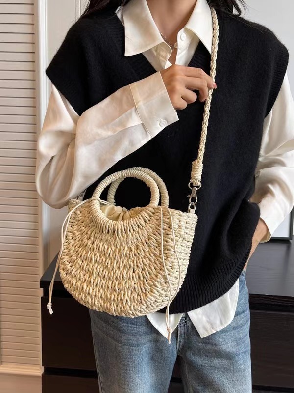 Straw woven bag new fashion women's shoulder bag handbag beach vacation bag, autumn new designer bag, design women's crossbody bag