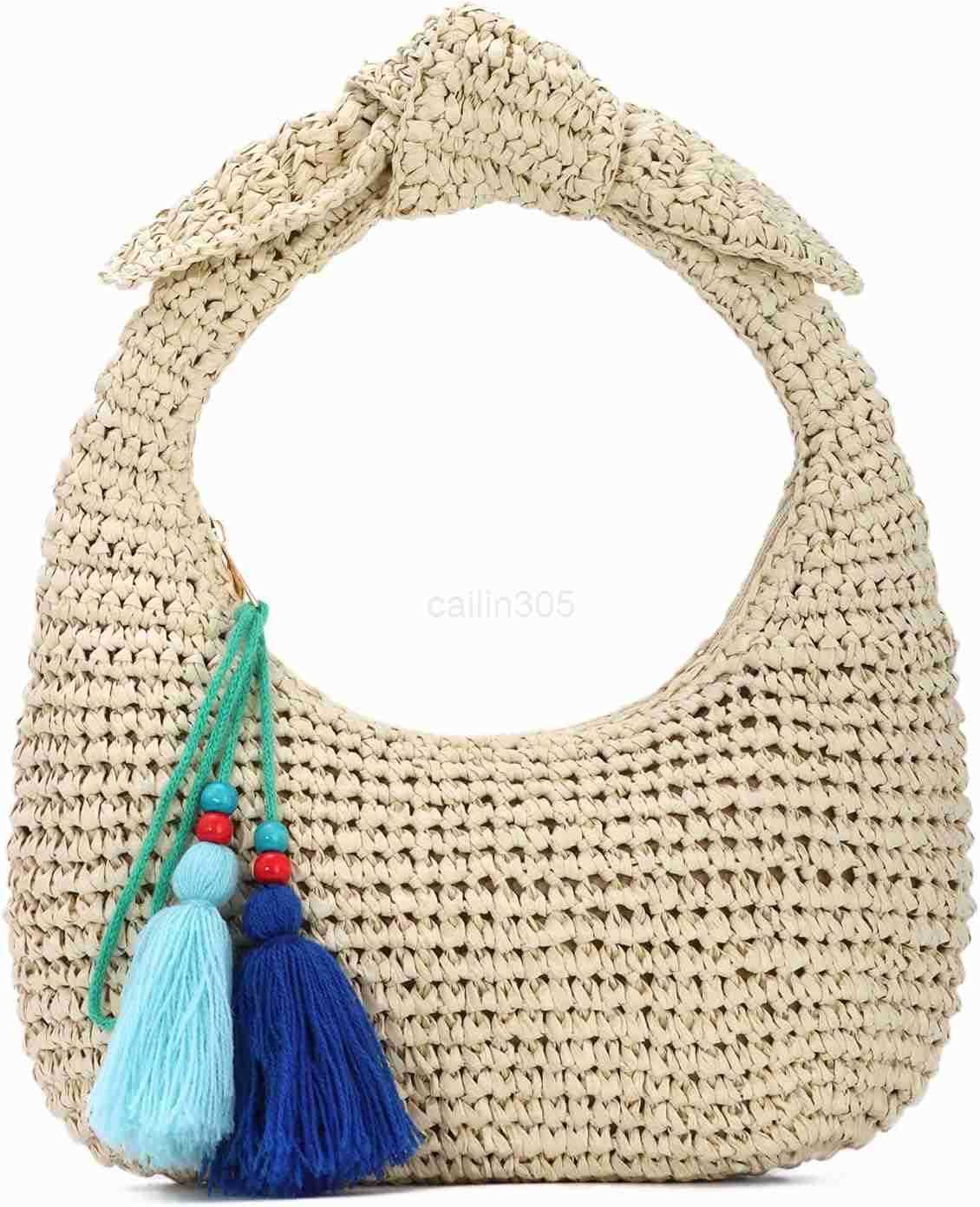CluTCh Purses for Women Knotted Summer Beach Bag Woven Evening Tote Bags VaCATion Handbag Z25909