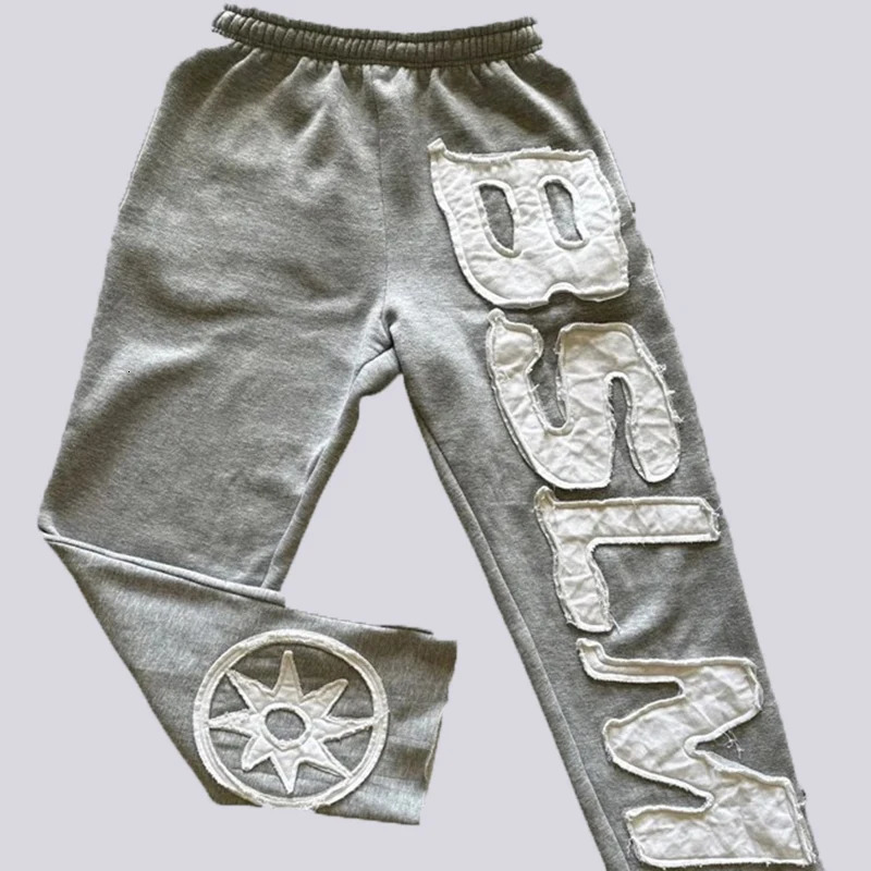 United States Spring Loose Straight Women Casual Letters Embroidered Flowers High Street Fashion Elastic Waist Casual Pants 250818