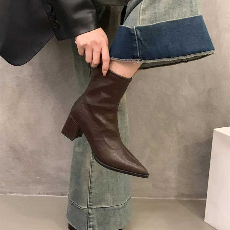 Designer Vintage Women Ankle Boots Fi Pointed Toe Short Booties Elegant High Heels Shoes Botas MujerXJ250909