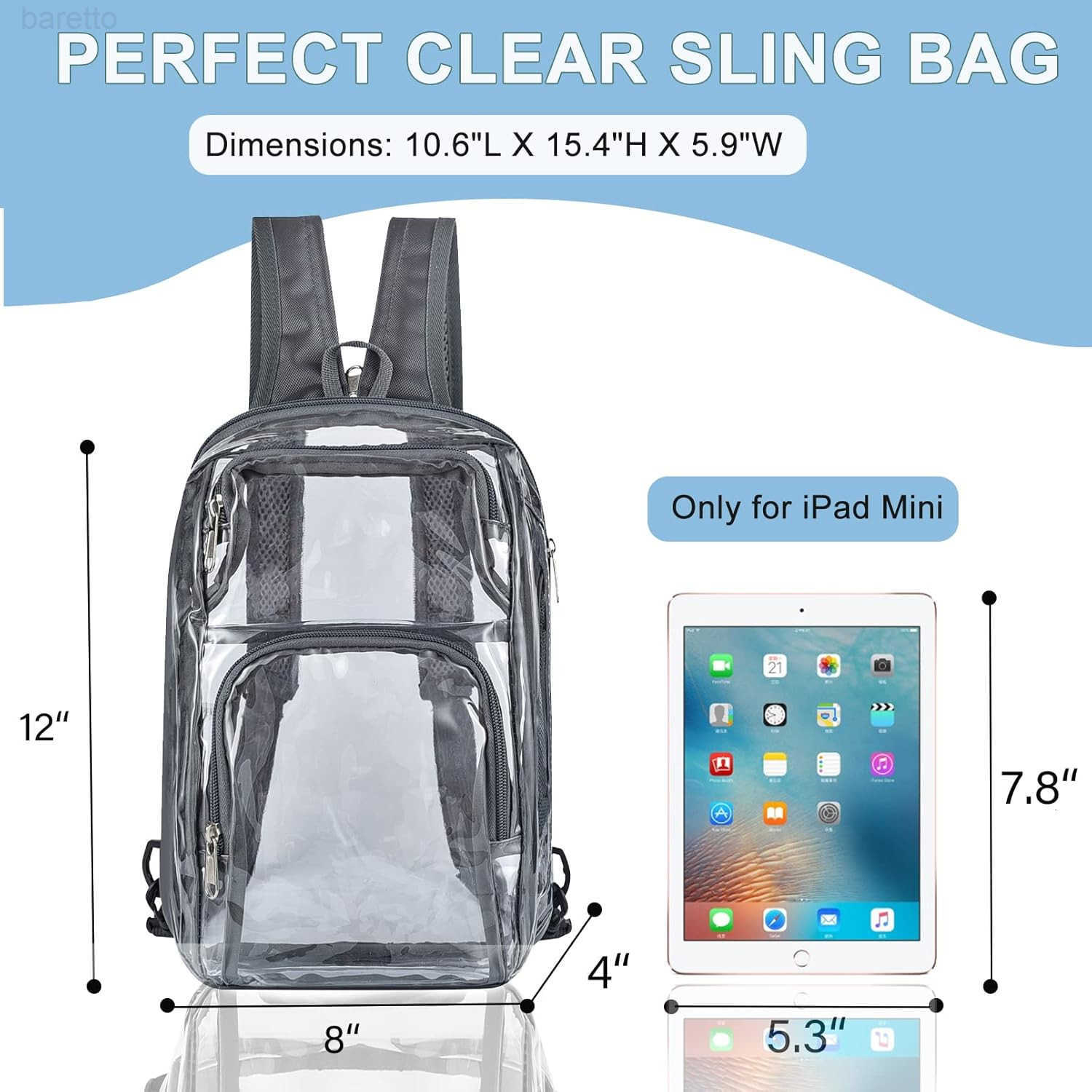Backpack Stadium Approved Sling Bag with Adjustable Reinforced Straps 3 in 1 Crossbody Bag for Festivals and Games Grey Z250909