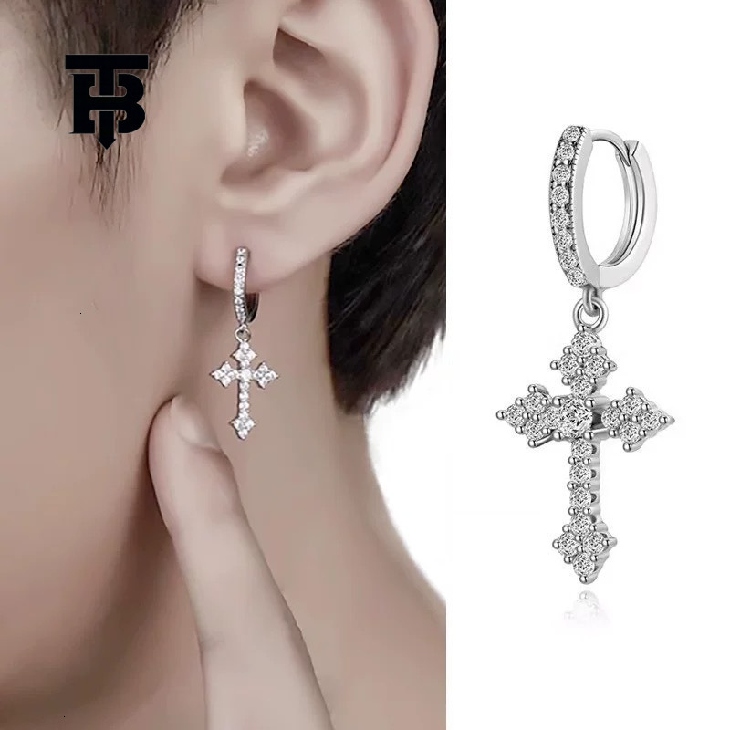 TB BHULAMTE Free Shipping New Designer Accessories Luxury Ultra Shiny Cross Earrings For Women Hot Style High-end Sense Hoop Diamond-studded Ear Jewel