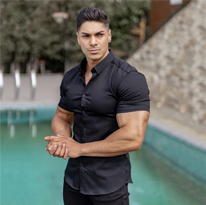 Summer Fashion Super Slim Fit Short Sleeve Shirts Men Classic Casual Dress Shirt Male Hipster Relaxed Luxe Formal Shirt 250909