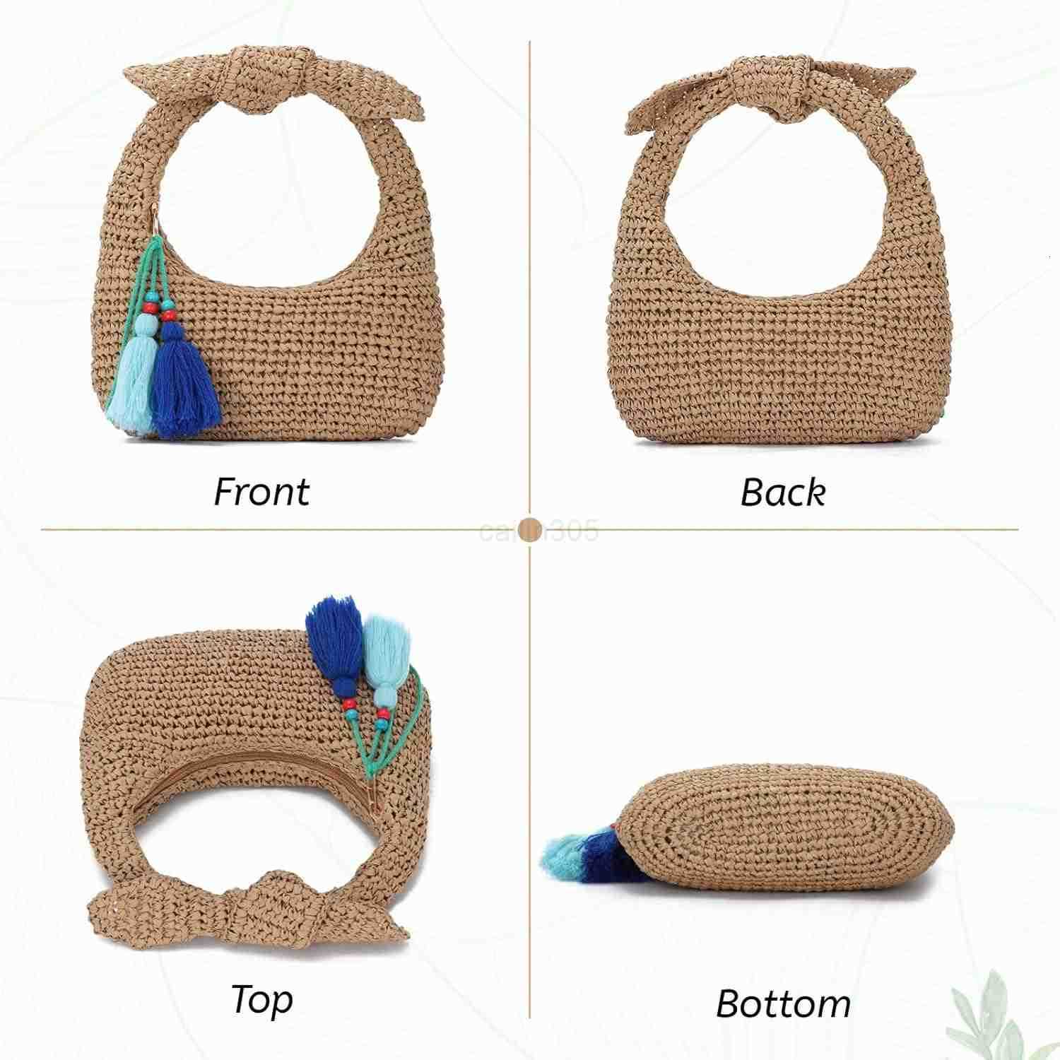 CluTCh Purses for Women Knotted Summer Beach Bag Woven Evening Tote Bags VaCATion Handbag Z25909