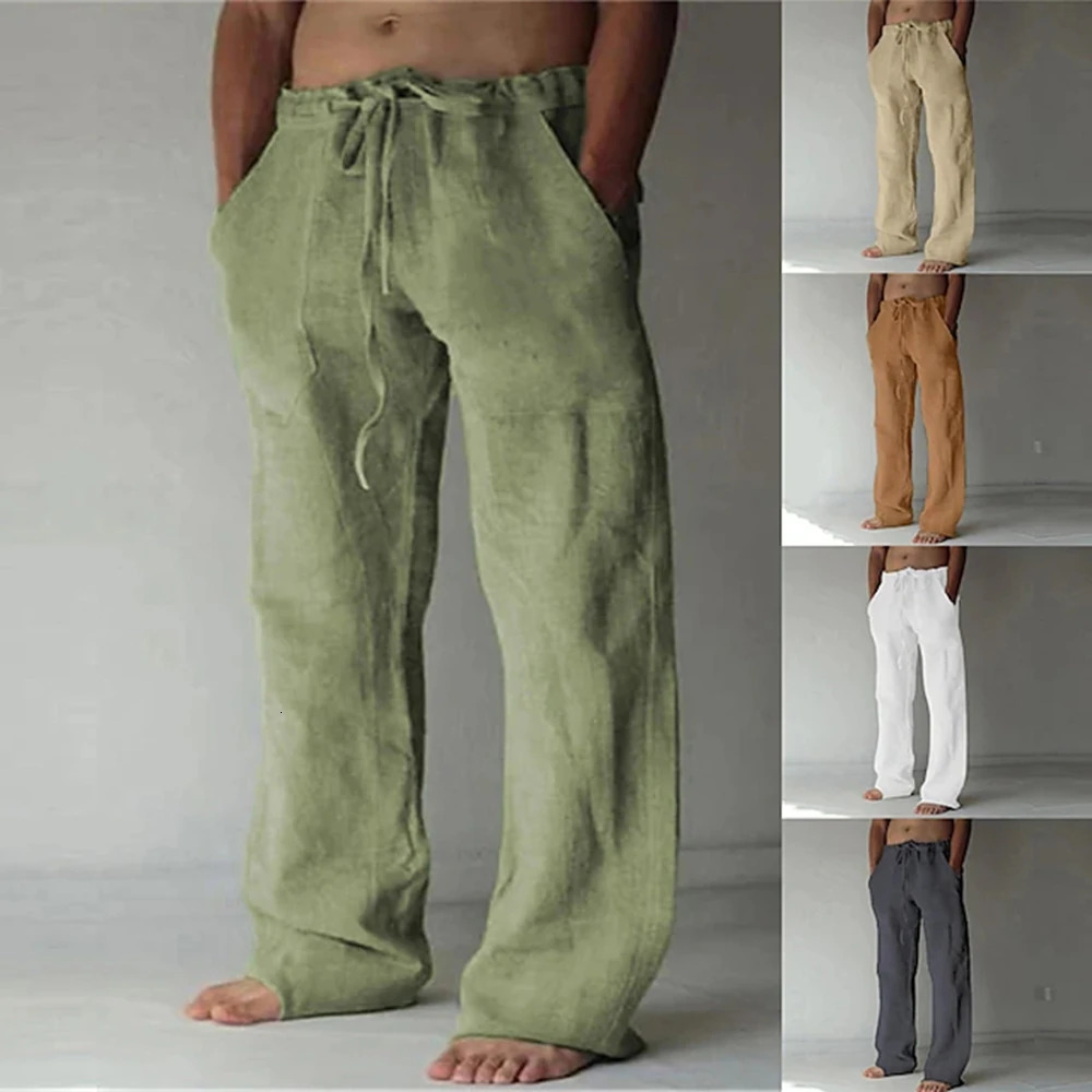 Solid Color Summer Pants Mens Trousers Baggy Pants Beach Pants Casual Pants Drawstring Pocket Comfort Straightleg pant 6XL 250909