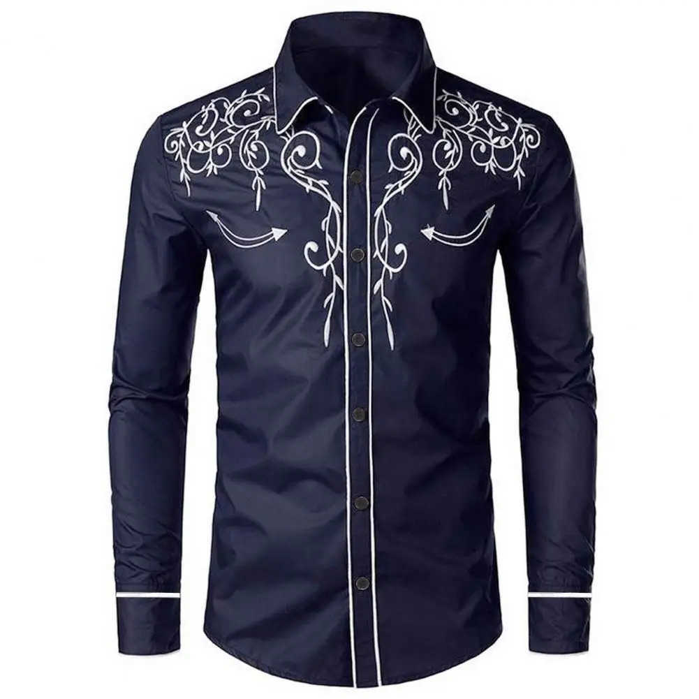 Mens Fashion Embroidered Shirt Western Cowboy Style Long Sleeve Lapel Collar Single Breasted Shirt Embroidery Casual Shirt Top Z250909