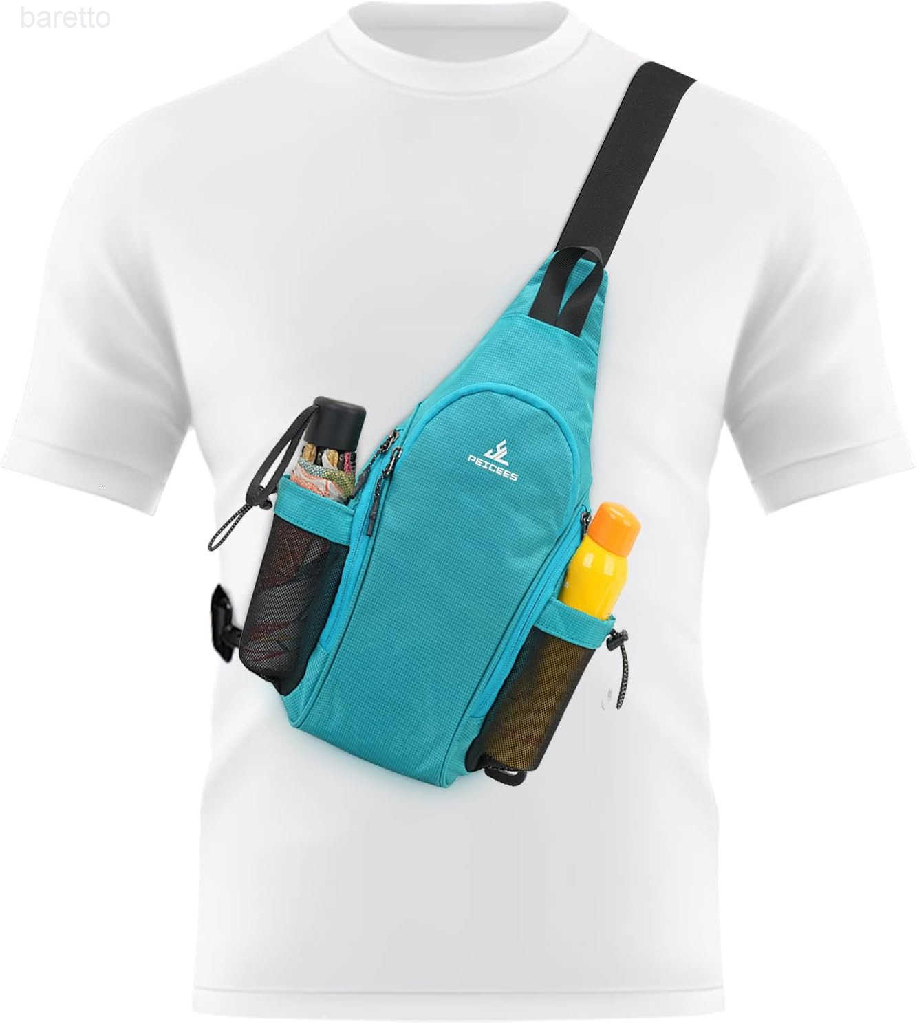 Small Sling Bag with 2 Bottle Holders Sling Backpack Crossbody Bag Chest Daypack for Daily Use Travel Bottle Not Included Black Z250909