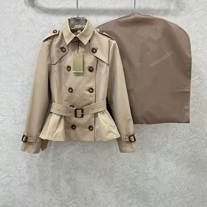 bur25 autumn new high quality coat fashion classic khaki designer double breasted lotus leaf short windbreaker for women