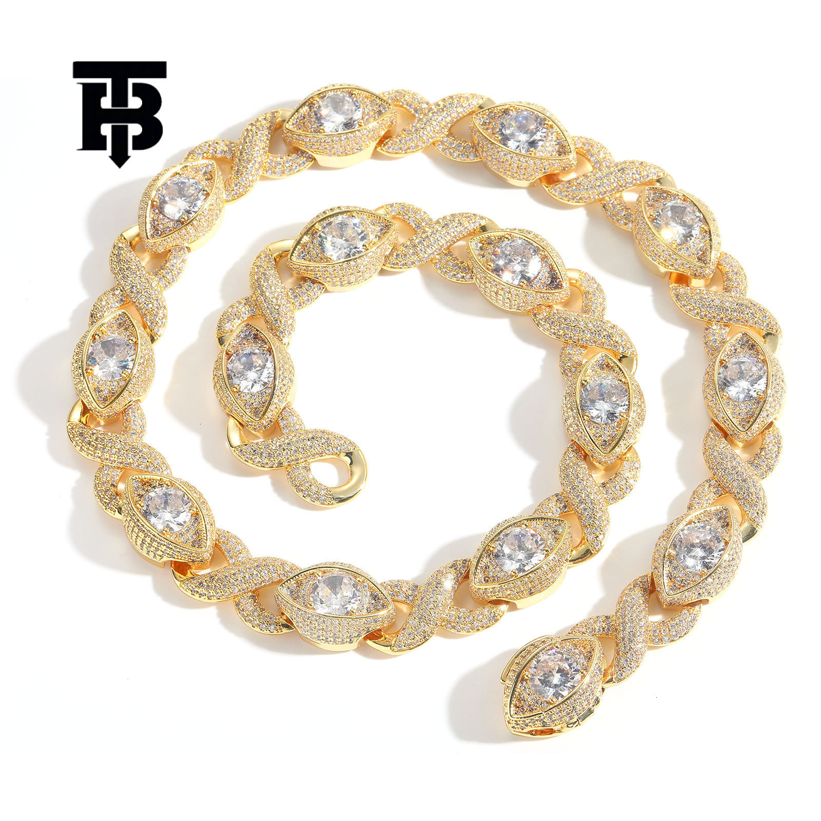 TB BHULAMTE Free Shipping New Designer Accessories Hip Hop Cross-border Infinity Eye Figure Cuban Chain Micro Pave Zircon Personalized Hip Hop Mens Ne