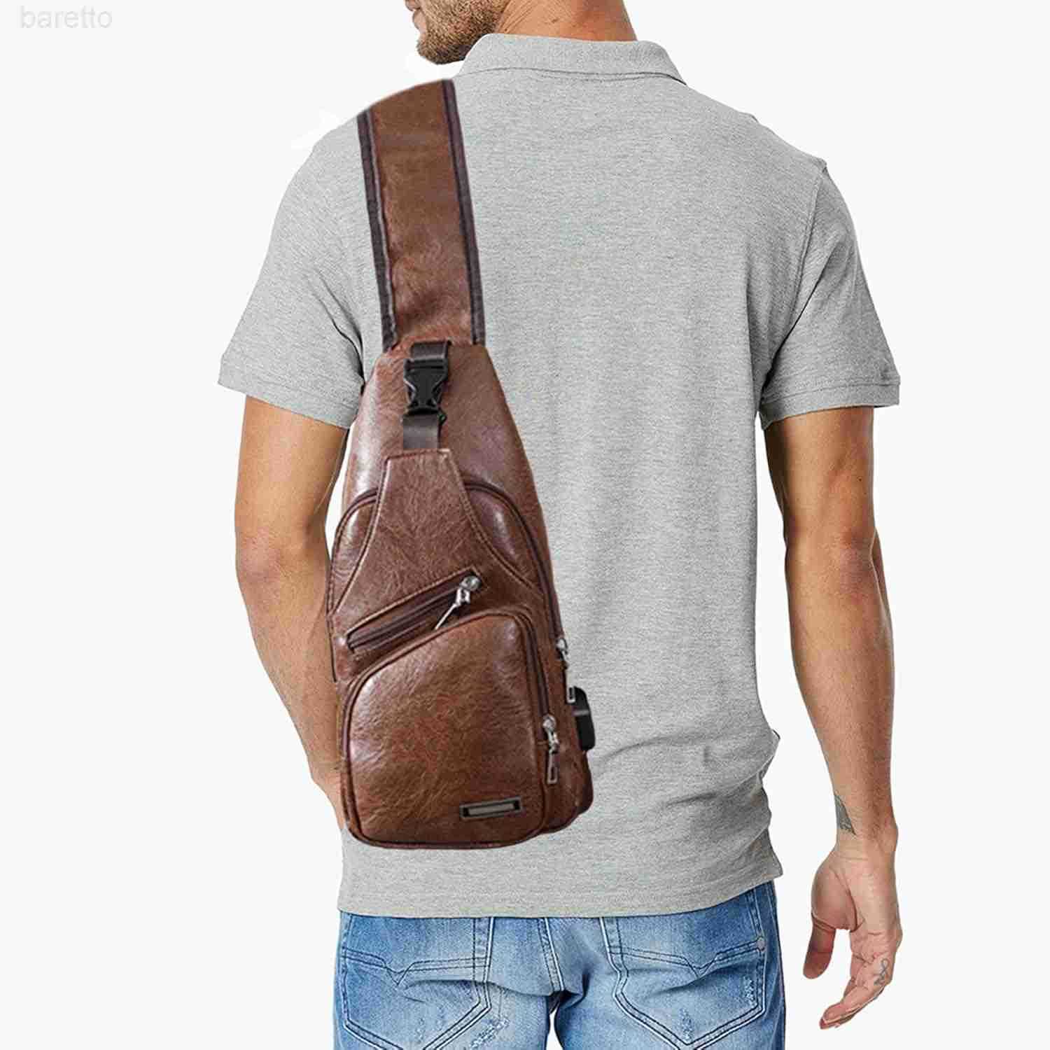 Rop Mens Sling Bag Small Chest Crossbody Shoulder Bag with USB Charging Port Z250910