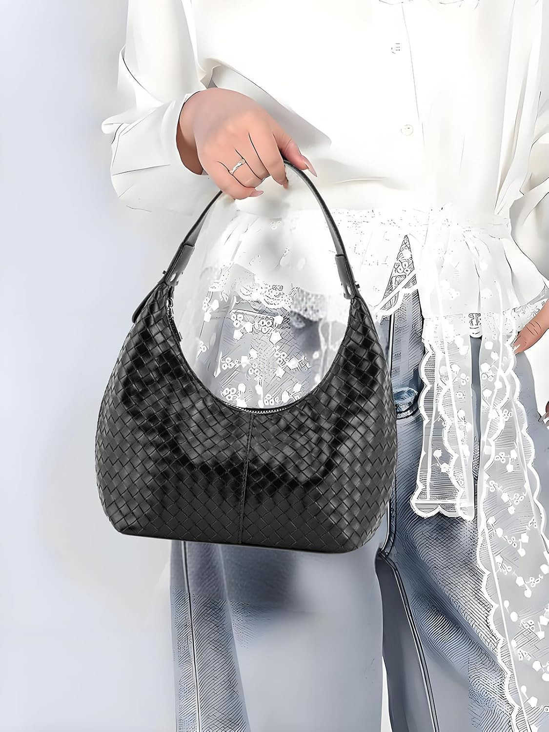 ZHOU Crescent Shoulder Bags for Women Vegan Leather Hobo Handbag Slouchy Tote Purses Z25909