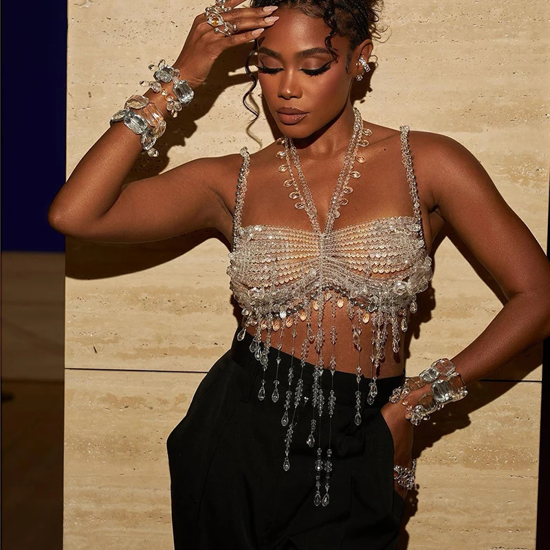 Handmade Female Crystal Chandelier Bralette Bikini Wedding Bridal Body Chain Jewelry Beaded Bra Top 250909