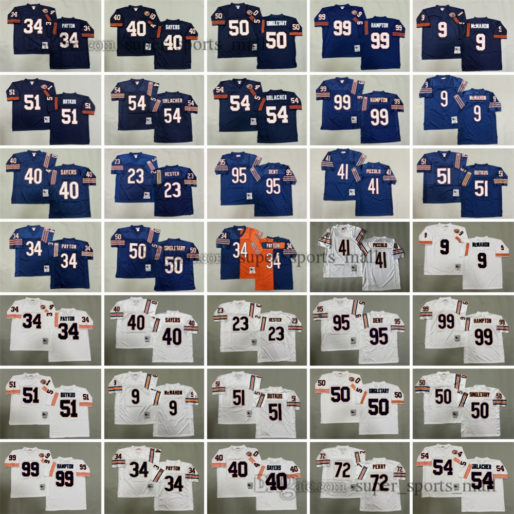 34 Walter Payton 1985 Throwback Football Jerseys 9 Jim McMahon 23 Devin Hester 50 Mike Singletary 40 Gale Sayers 51 Dick Butkus 72 Perry Hampton Stitched Jersey S-3XL