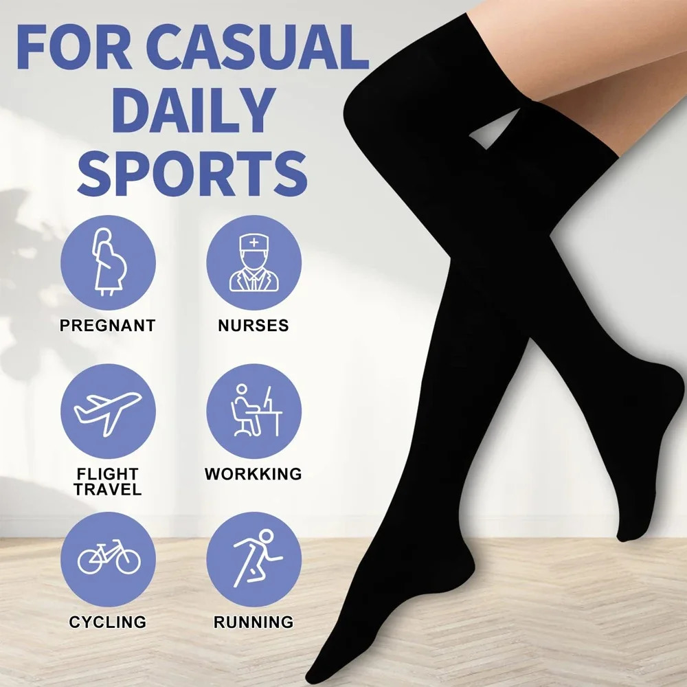 1Pair 2030 mmHg Compression Stockings for Women Men Thigh High Socks Graduated Support Varicose VeinsEdema Flight 250908