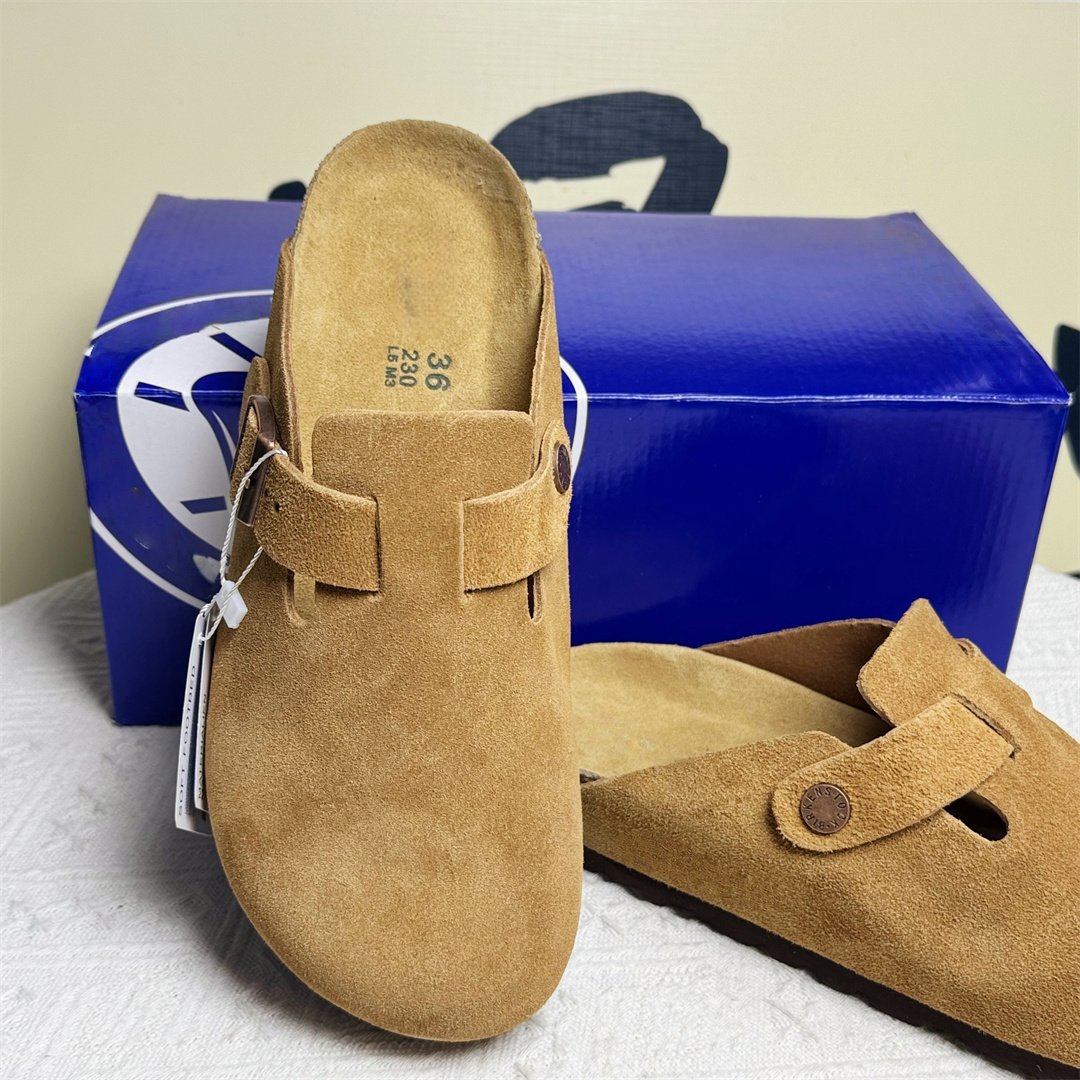Designer Clogs Women Men Sandals Slippers Mules Cork Flat Soft Fluffy Fashion Suede Taupe Summer Leather Black Blue Grey Slide Beach Casual Shoes size 35-46